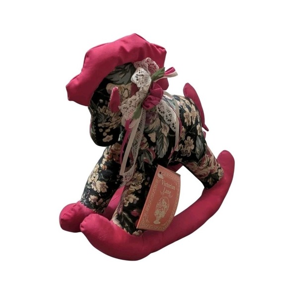 Loomco Victorian Lane Plush Stuffed Rocking Horse Toy Floral Flowers Print Pink - Picture 2 of 2